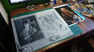 Work in progress paintings of Albus Dumbledore portrait