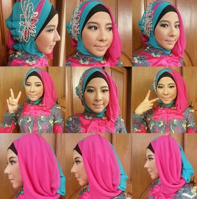 tutorial model hijab wisuda segi empat dua warna terbaru