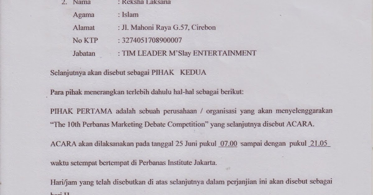 CONTOH SURAT PERJANJIAN KERJASAMA