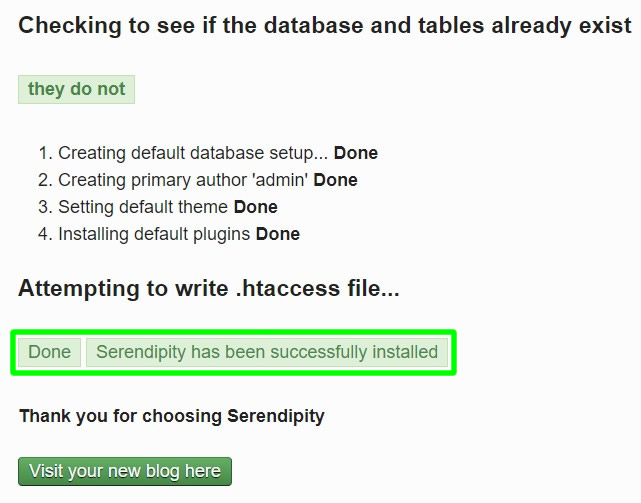 successfully installed serendipity cms website