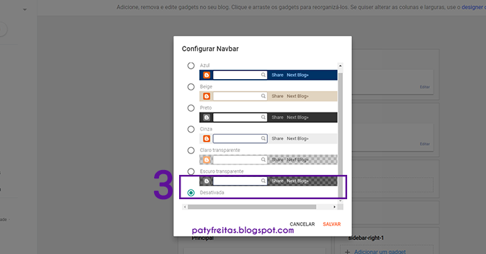 desativar a barra navbar blogger