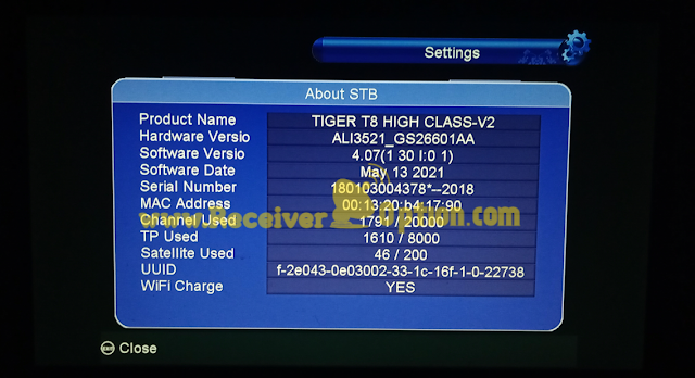 TIGER T8 HIGH CLASS V2 HD RECEIVER NEW SOFTWARE V4.07 13 MAY 2021