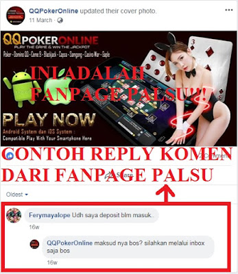 hati-hati dengan modus penipuan judi online via akun fanpage facebook