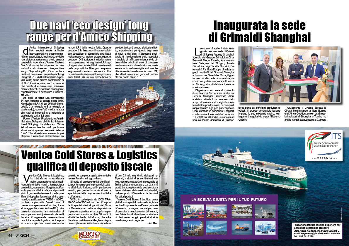 APRILE 2024 PAG. 46 - Due navi ‘eco design’ long range per d’Amico Shipping