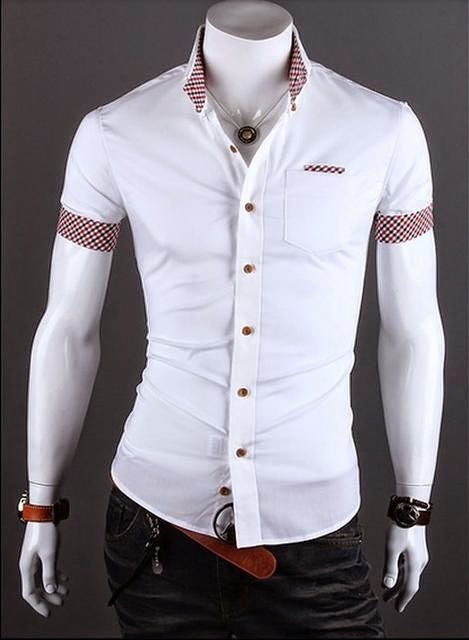  Camisa Casual Slim Fit Manga Curta Detalhe no Bolso e Mangas - Branca (MH476)