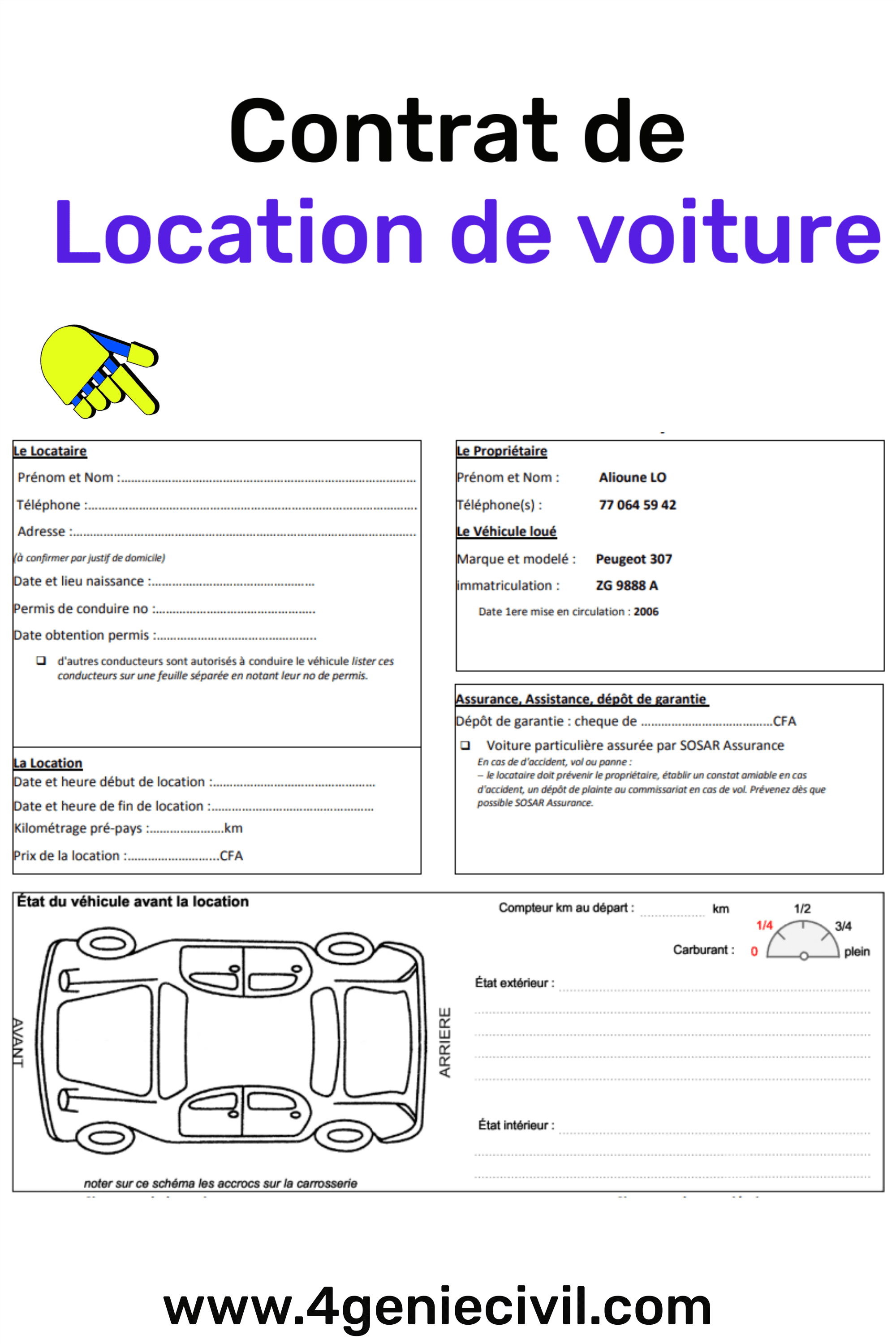 exemple de contrat de location de voiture au format Word