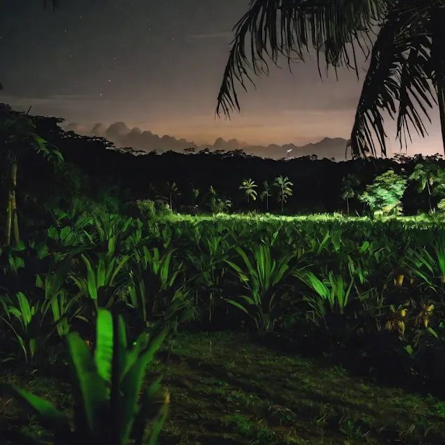 Noche en un campo tropical, relajante