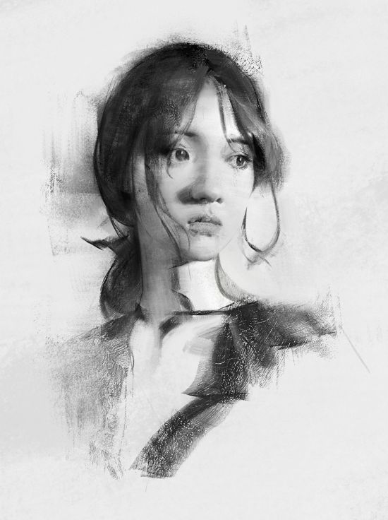 Yizheng Ke artstation ilustrações arte pinturas mulheres surreais oníricas impressionistas preto branco