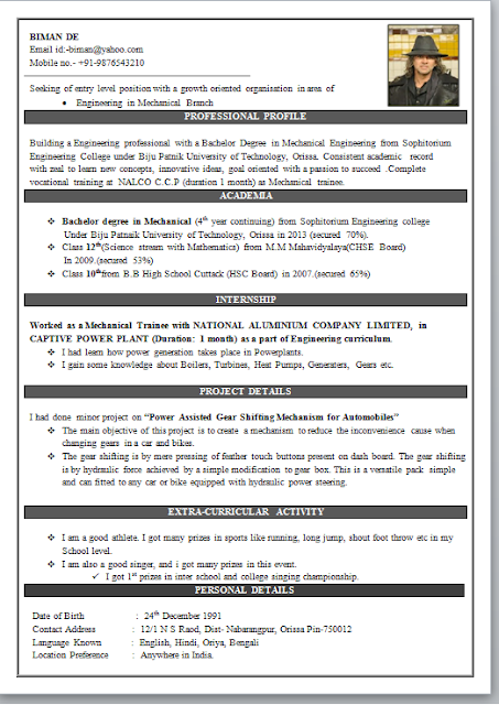 Download Mechanical Engineering Resume Format