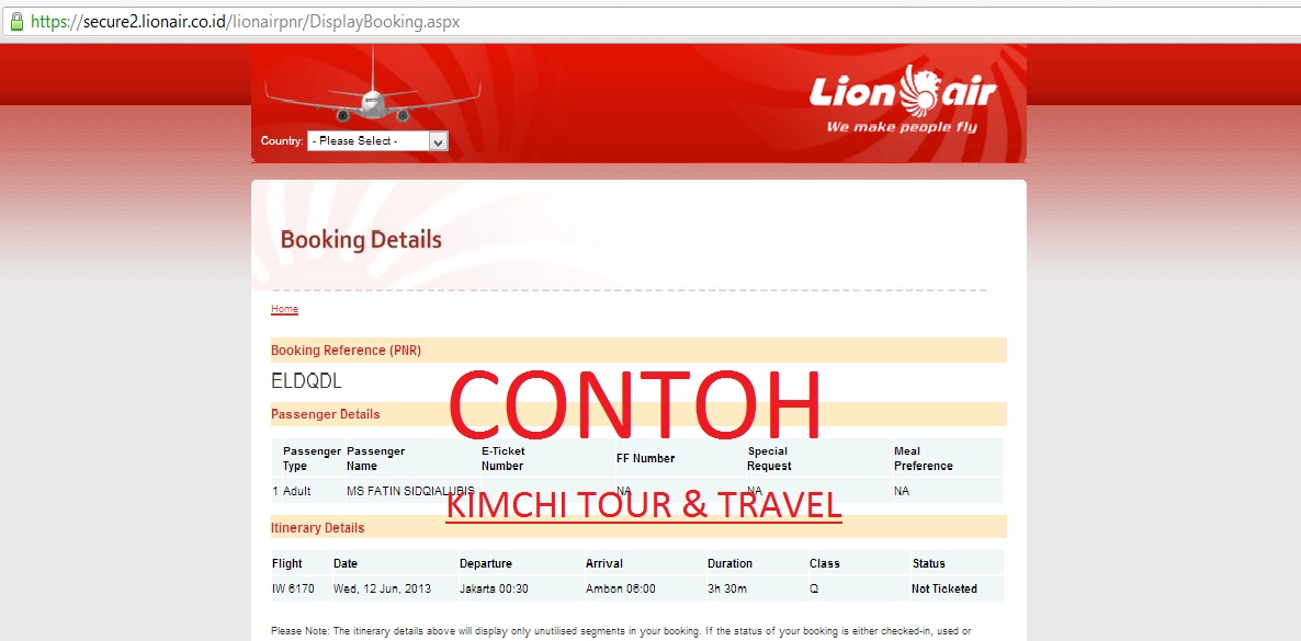 KIMCHI TOUR TRAVEL: CEK KODE BOOKING LIONAIR WINGSAIR dan 