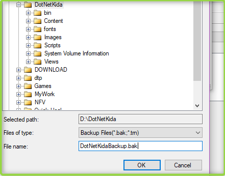 DotNetKida: Select the destination for the backup