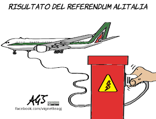 alitalia, referendum, tagli, economia, sindacati, satira, vignetta