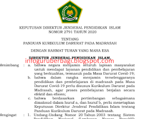 SK Dirjen Pendidikan Islam Tentang Kurikulum Darurat Pada Madrasah