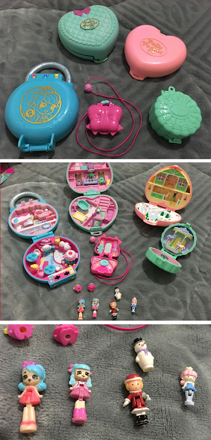 comparação entre estojinhos Shopkins, Polly Pocket antiga e My Little Fairy