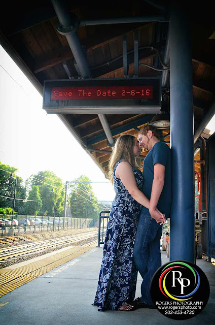 Engagement image shot at Guilford Train Station in Guilford, CT by Edmund R. Rogers III of Rogers Photography in Guilford, CT