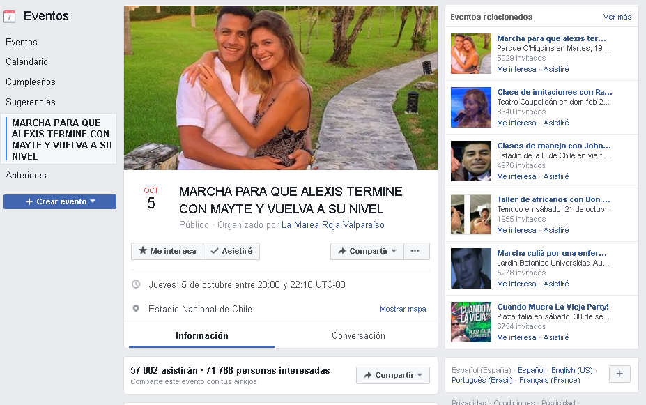 Marcha en Facebook para que Alexis Sanchez deje a su novia