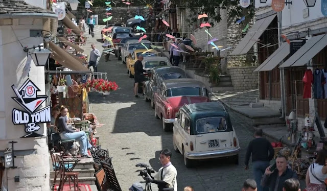 Vintage Cars from Italy at the Old Bazaar of Gjirokastra