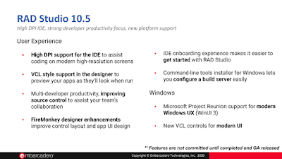 Delphi, C++Builder и RAD Studio roadmap 10.5