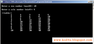 C Program Print Table Of A Given Number