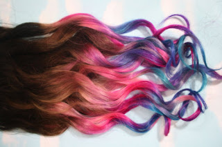 Dip dye hair rainbow colour