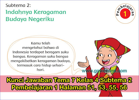  Indahnya Keragaman di Negeriku Subtema  Kunci Jawaban Buku Siswa Tema 7 Kelas 4 Subtema 2 Halaman 51, 53, 55, 56