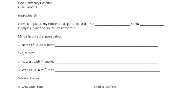 APPLICATION FORM FOR THE ISSUANCE OF HOUSE JOB CERTIFICATE