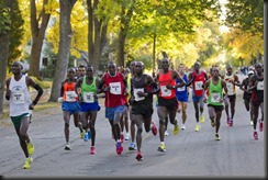 2011 Medtronic Twin Cities Marathon - large lead men's pack during the early miles of the marathon. 2011 Medtronic Twin Cities Marathon
