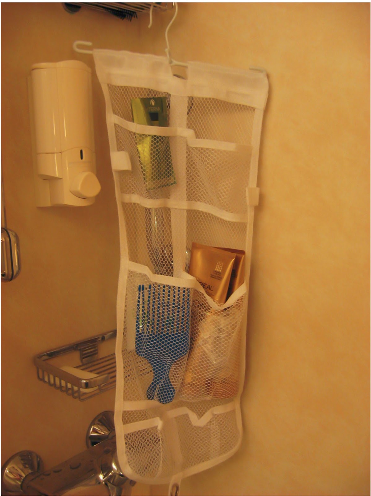 bathroom shower caddy The last major organizational item was a hanging jewelry organizer 