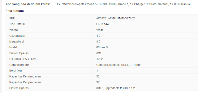 Harga dan spesifikasi apple iphone 5 32gb