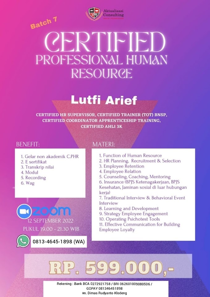 WA.0813-4645-1898 | Certified Professional Human Resource (C.PHR) Batch 7 Tanggal 12 September 2022