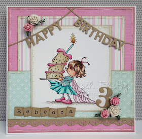 Birthday card featuring girl with cake (image from LOTV)