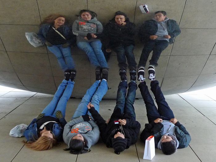 Cloud Gate, a public sculpture is the centerpiece of the AT&T Plaza in Millennium Park within the Loop community area of Chicago, Illinois, United States. The sculpture is nicknamed "The Bean" because of its bean-like shape. Made up of 168 stainless steel plates welded together, its highly polished exterior has no visible seams. 