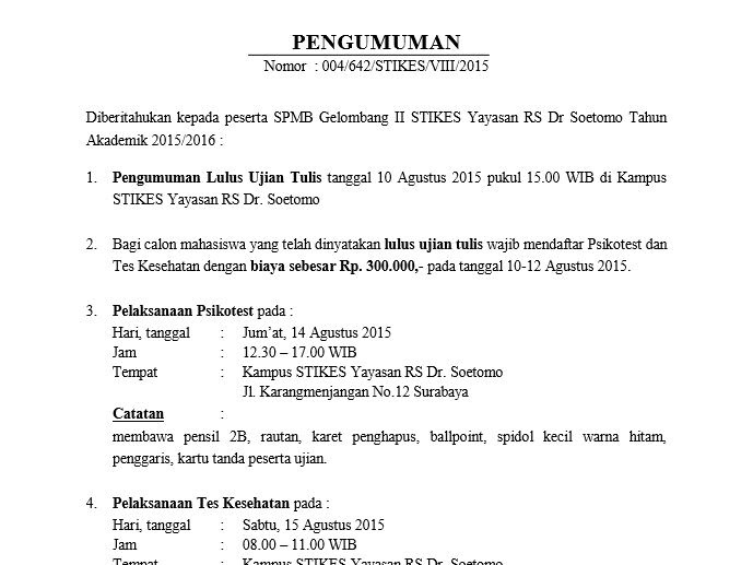 Pengumuman Pelaksanaan Tes Kesehatan & Psikotes