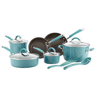 Rachael Ray Cucina Hard Porcelain Enamel Nonstick Cookware Set, 12-Piece, Agave Blue