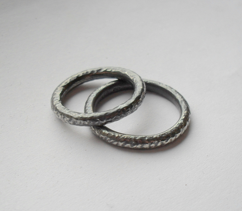 His Hers Sterling Silver Textured Wedding Rings Oxidised Finish