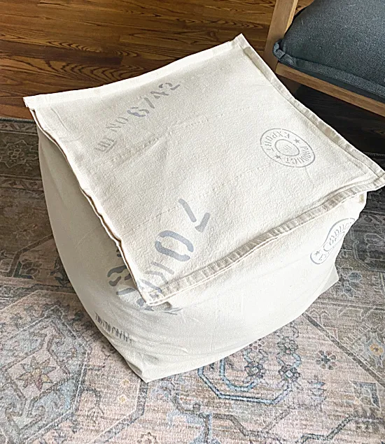 pouf cover with grey pallet stencils