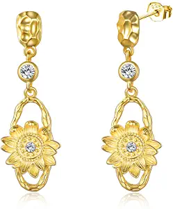 POPLYKE Sunflower Earrings 925 Sterling Silver Sunflower Dangle Drop Earrings for Women Teens Girls