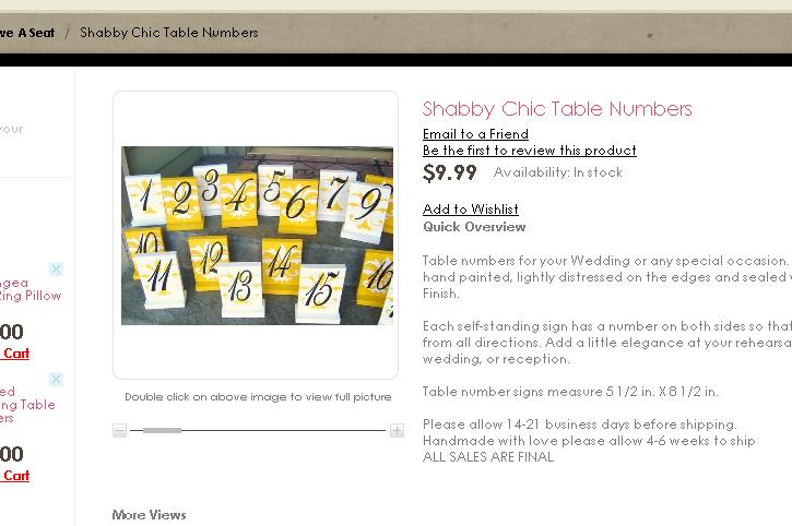 Shabby Chic Table Numbers 