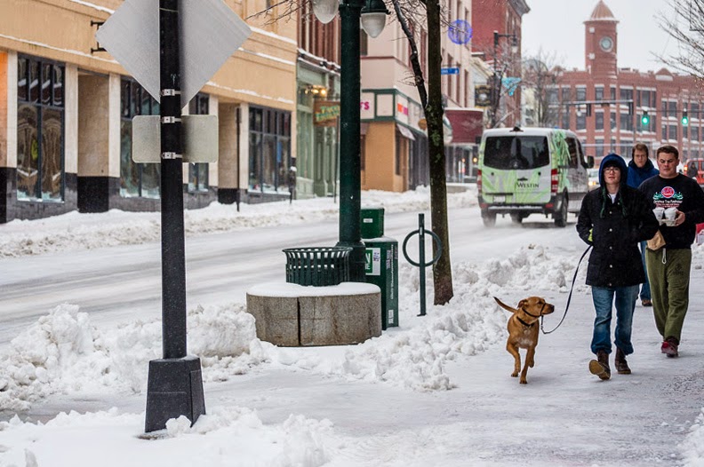 Portland, Maine January 2015 Congress Street at Casco Street sidewalk present day snow photo by Corey Templeton