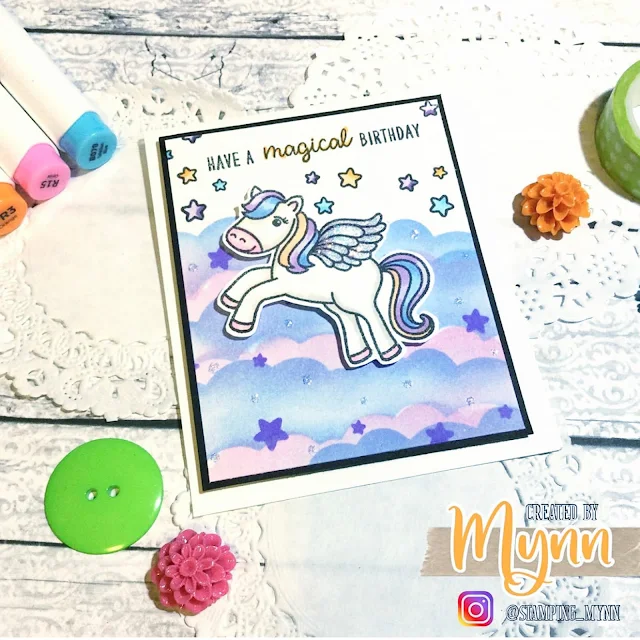 Sunny Studio Stamps: Prancing Pegasus Customer Card by Mynn Kitchen