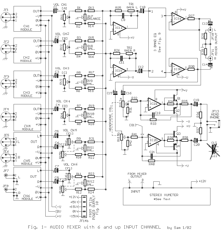 Audio Mixer 6 Channel circuit