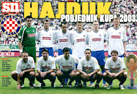 Hrvatski Nogometni Klub HAJDUK SPLIT - Split, Croacia - Temporada 2002-03 - Stipe Pletikosa, Nino Bule, Milan Rapaic, Almir Trukovic, Srdan Andric y Mato Neretljak; Dean racunica, Darijo Srna, Vlatko Dolonga, Darko Miladin y Ante Mise - Campeón de la Copa de Croacia 2002-2003