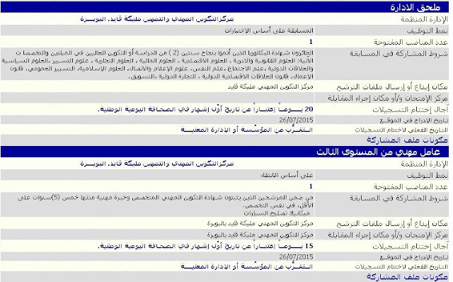 إعلان توظيف مركزالتكوين المهني والتمهين مليكة قايد البويـــرة جويلية 2015