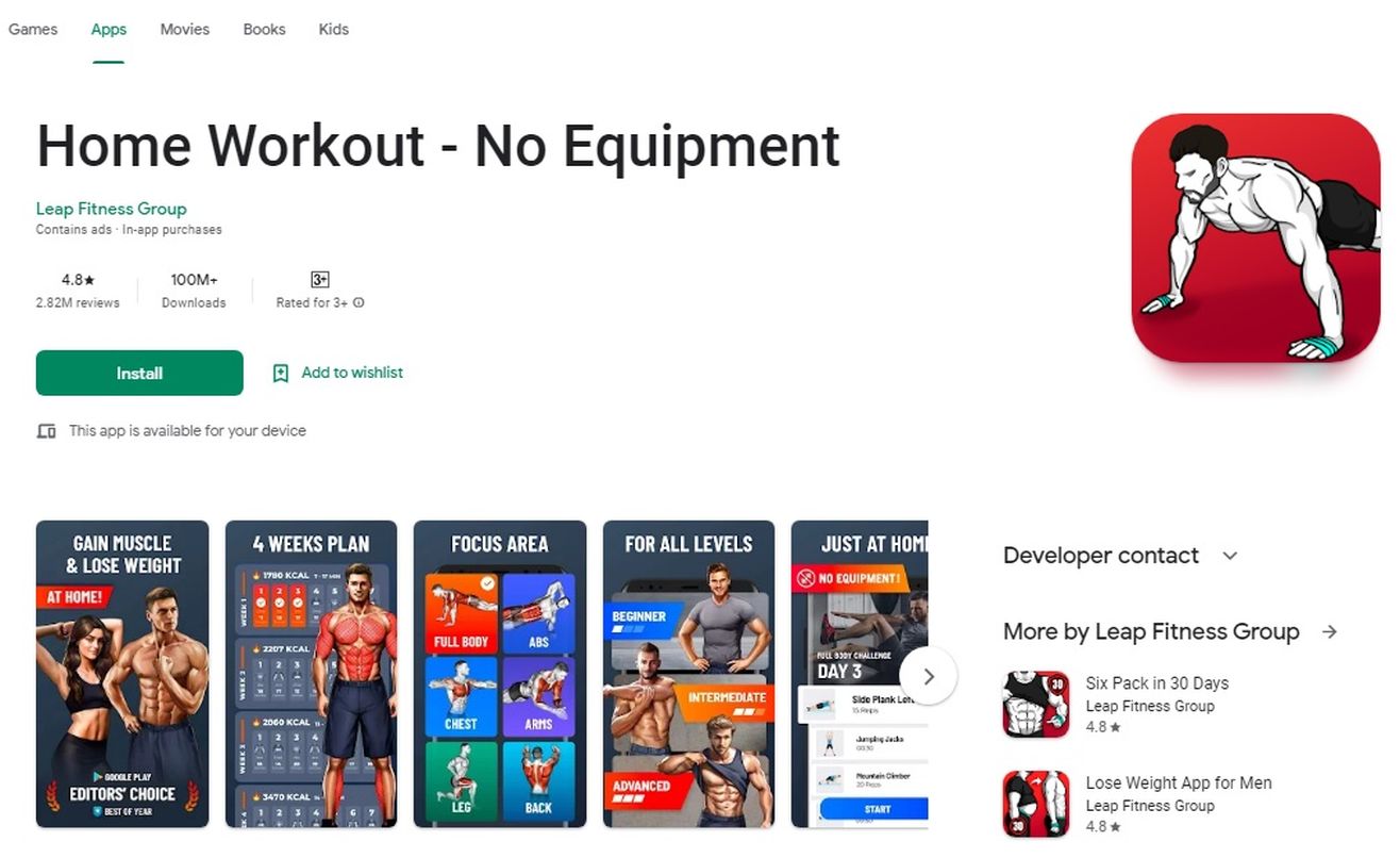 Home Workout Android App Review - No Equipment