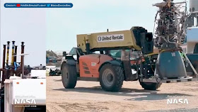 Raptor engine being transported on rented telehandler (Source @BocaChicaGal)