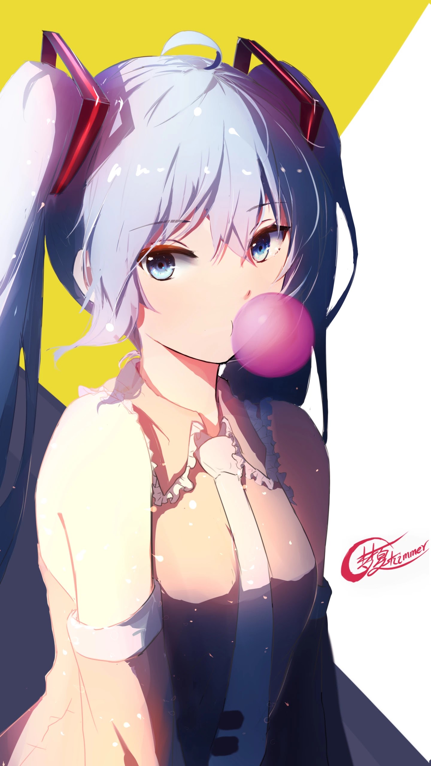 Anime - Vocaloid - Hatsune Miku ponsel wallpaper - Blue Eyes - Blue Hair - Chewing Gum - Twintails - Tie