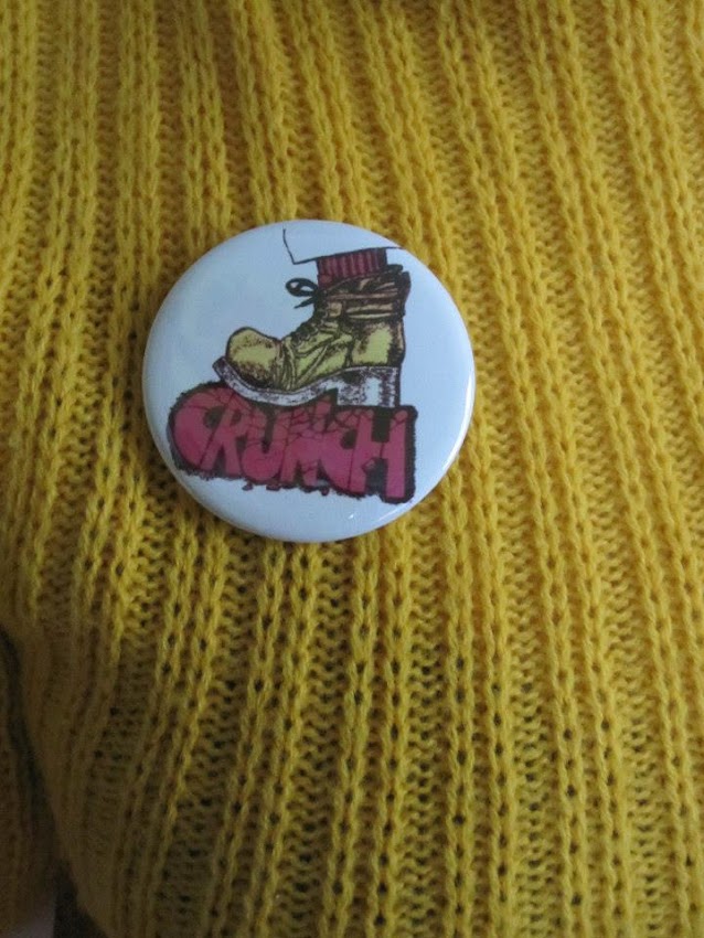 crunch badge pinback button glam rock punk let s do it again
