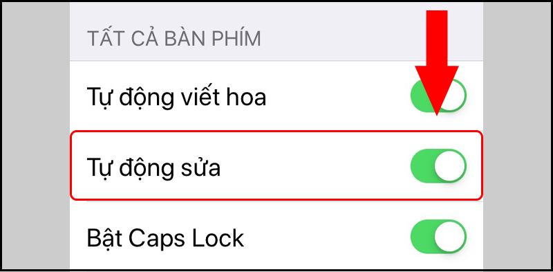Kéo thanh trượt để bật hoặc tắt tự động sửa
