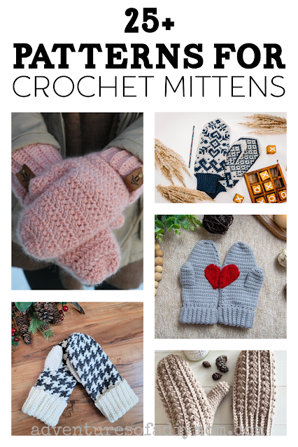 collage of crochet mittens