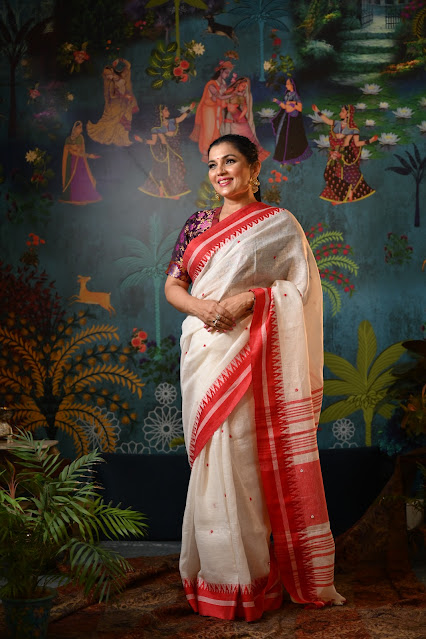 White and red khadi saree